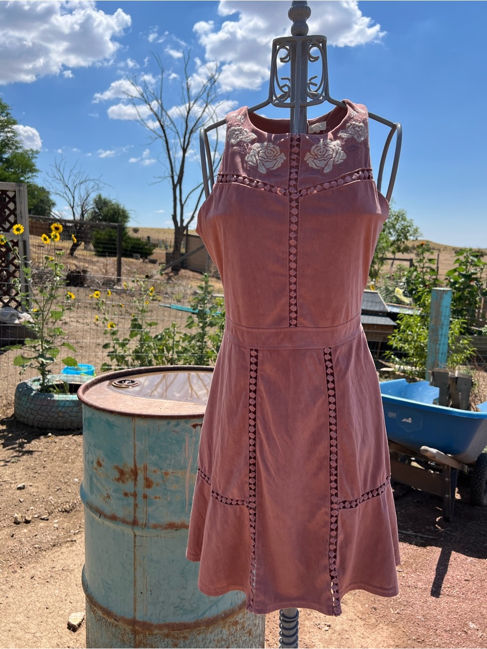 Coco and Jameson Dusty Rose Embroidered A-Line Dress